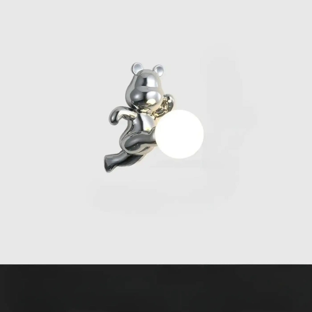 Applique murale en métal brillant forme d’ours avec globe lumineux rond design moderne teddy