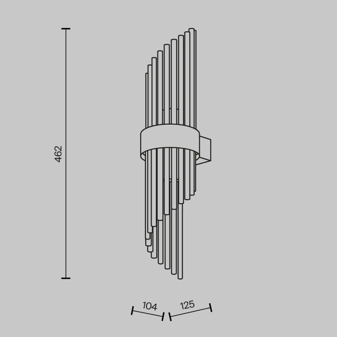 Applique murale métal doré avec cadre vertical composée de tubes cylindriques fins en cascade moderne