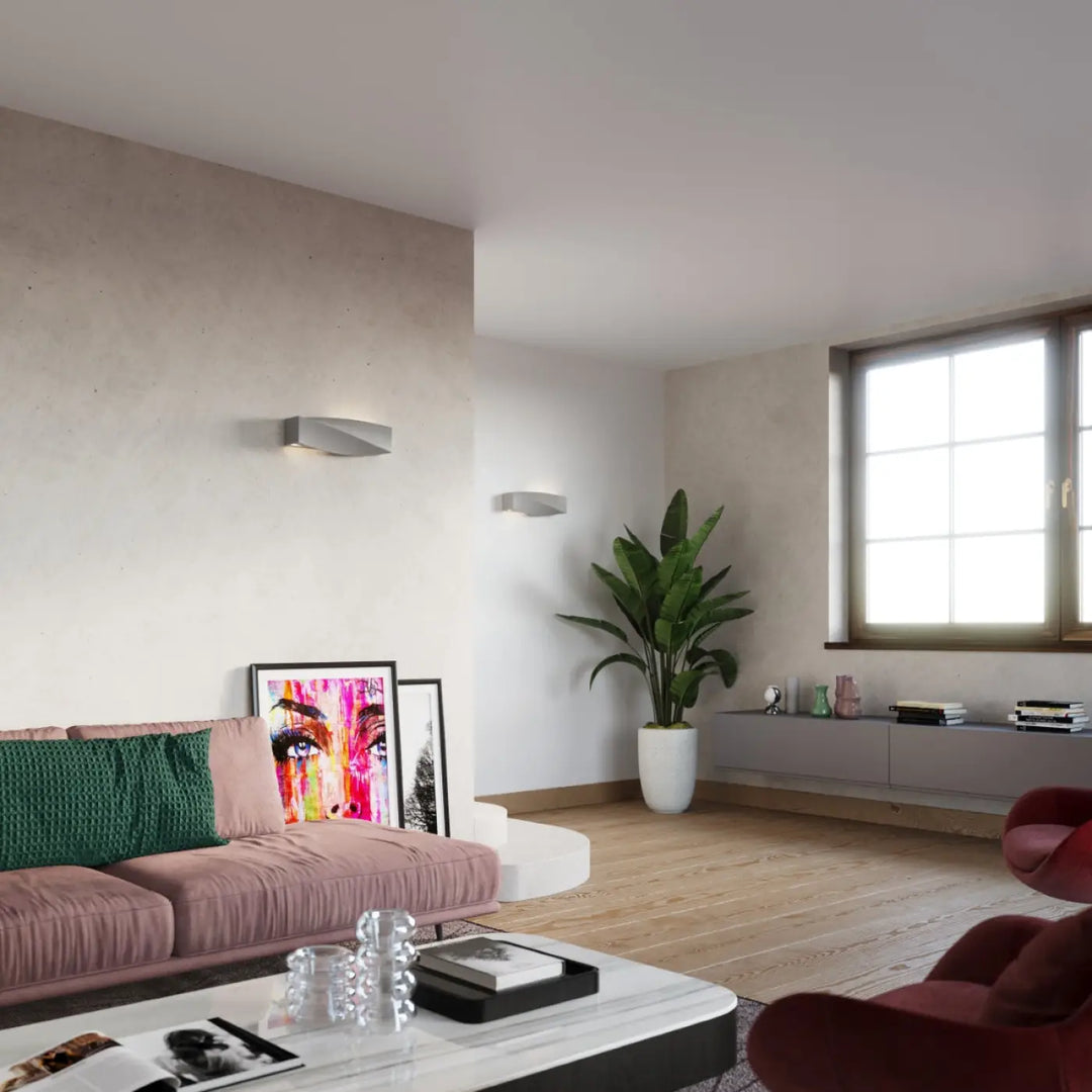 Applique murale sigma gris en céramique moderne avec design angulaire minimaliste et belle lumière blanche mate