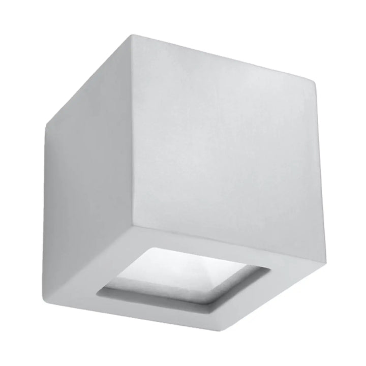 Applique murale moderne en céramique leo gris avec éclairage blanc cube minimaliste et panneau en verre dépoli