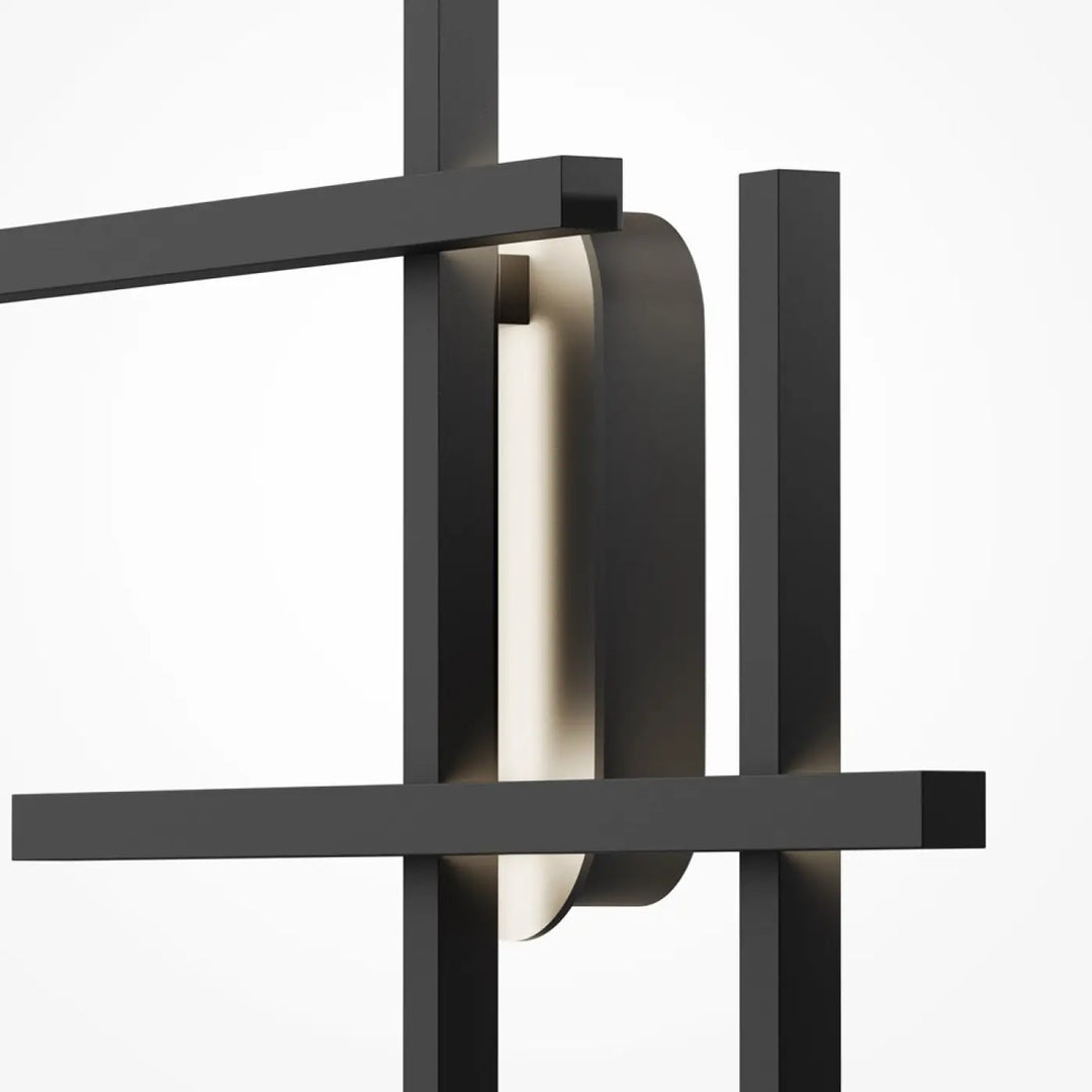 Applique murale composition angulaire en acier noir avec étagère métallique moderne et éclairage led intégré chaleureux