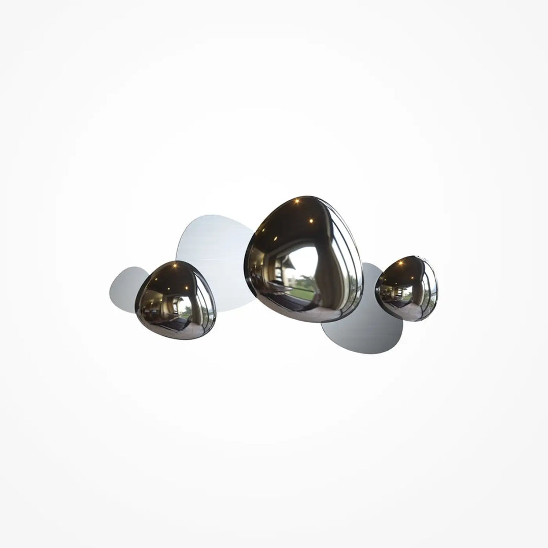 Modern chrome finished spherical applique murale jack stone with reflective surfaces and soft white backlighting panneau décoratif