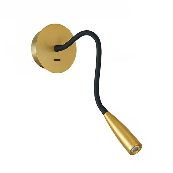 Applique murale cobra en finition dorée avec bras flexible noir pour lampe de lecture et éclairage d’étude
