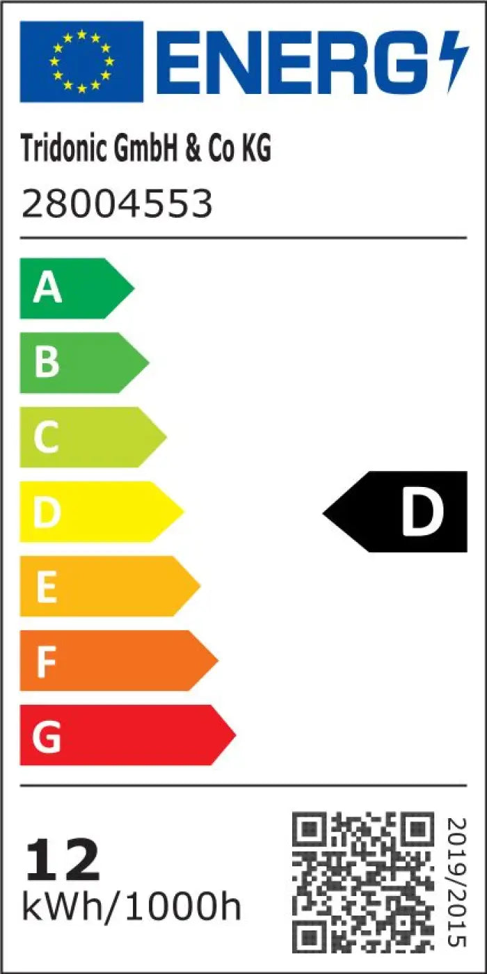 Étiquette énergie pour applique murale ivar led 3000k blanc de tridonic avec label d et consommation 12 kwh confort d’utilisation