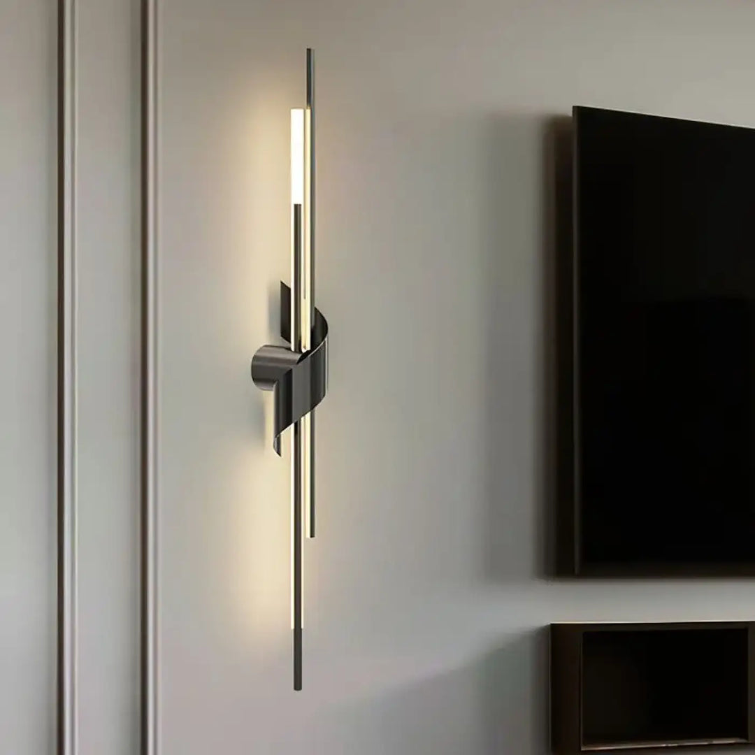 Applique murale led moderne avec cadre en métal noir et bande lumineuse verticale intégrée pour éclairage murale led