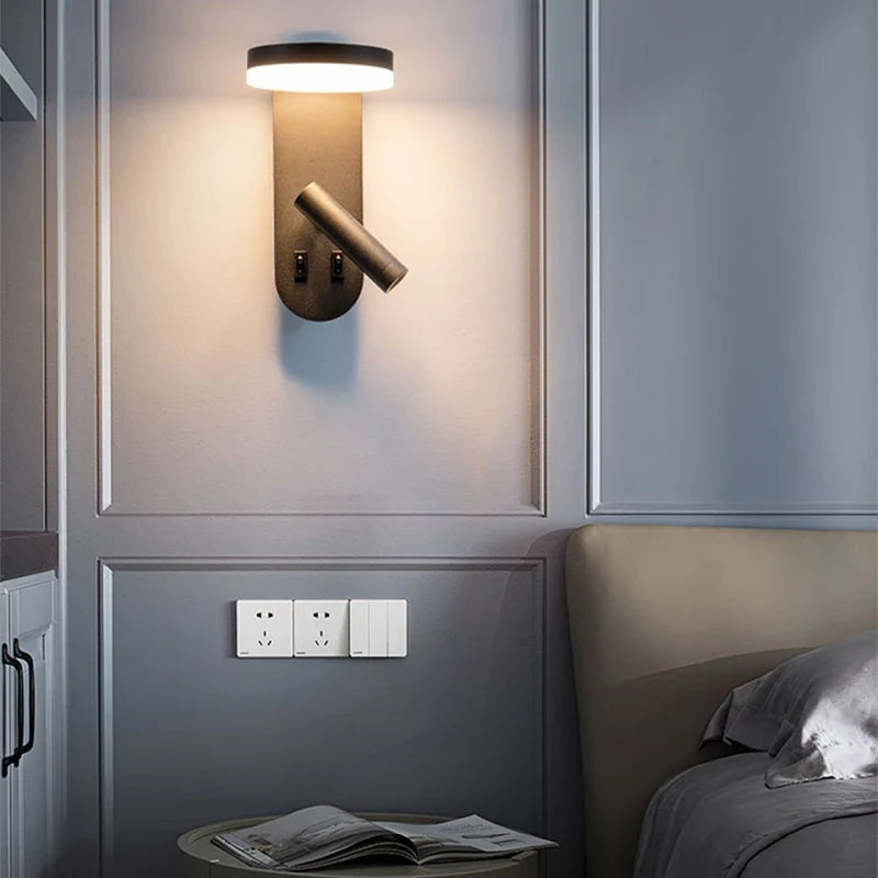 Applique murale led design moderne avec liseuse style épuré