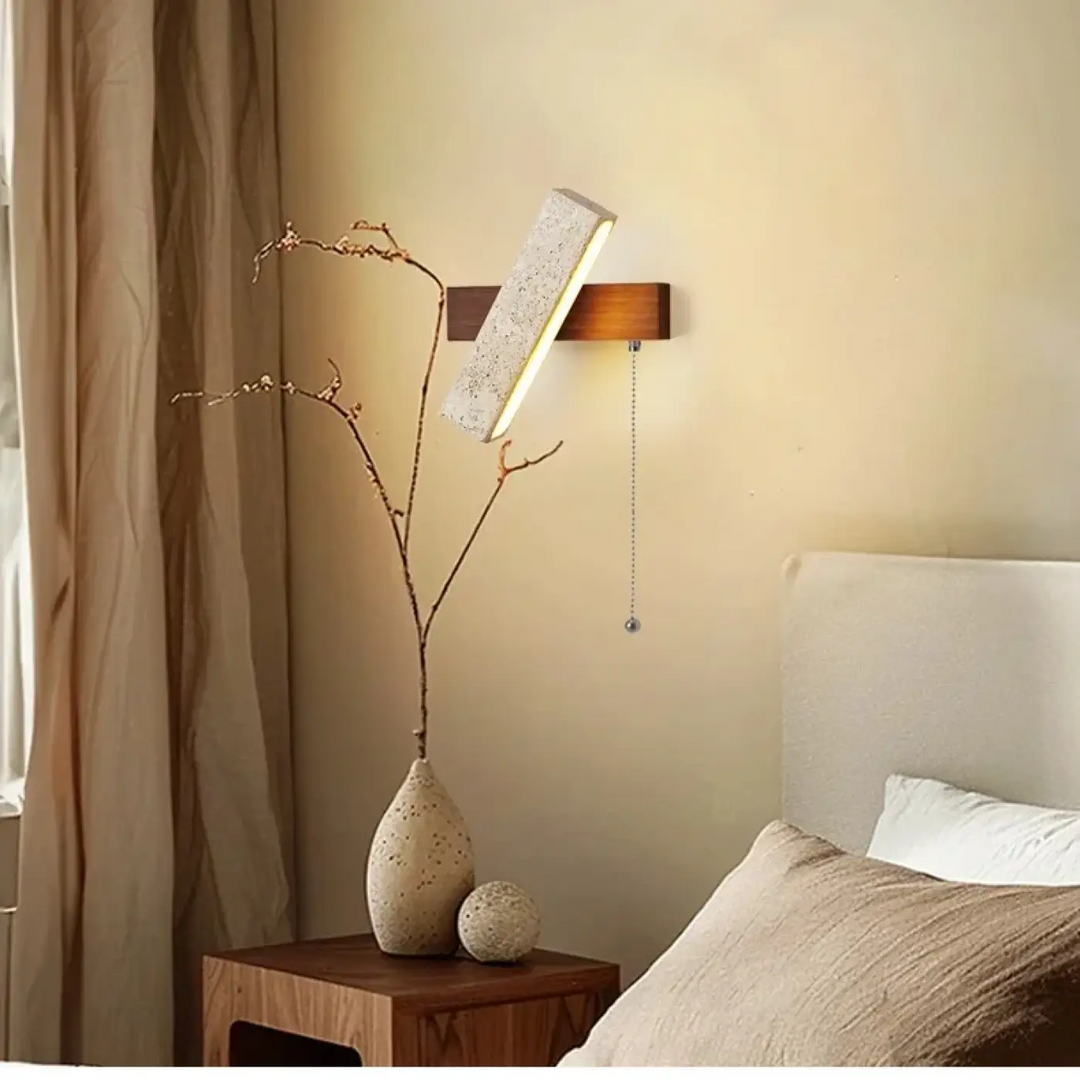 Applique murale led en pierre et bois style moderne beige