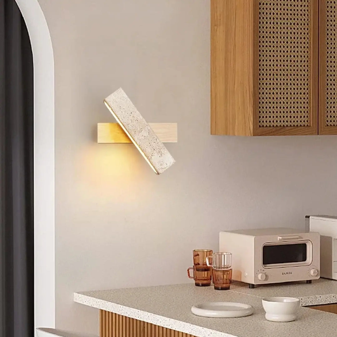 Applique murale led en pierre et bois style moderne beige