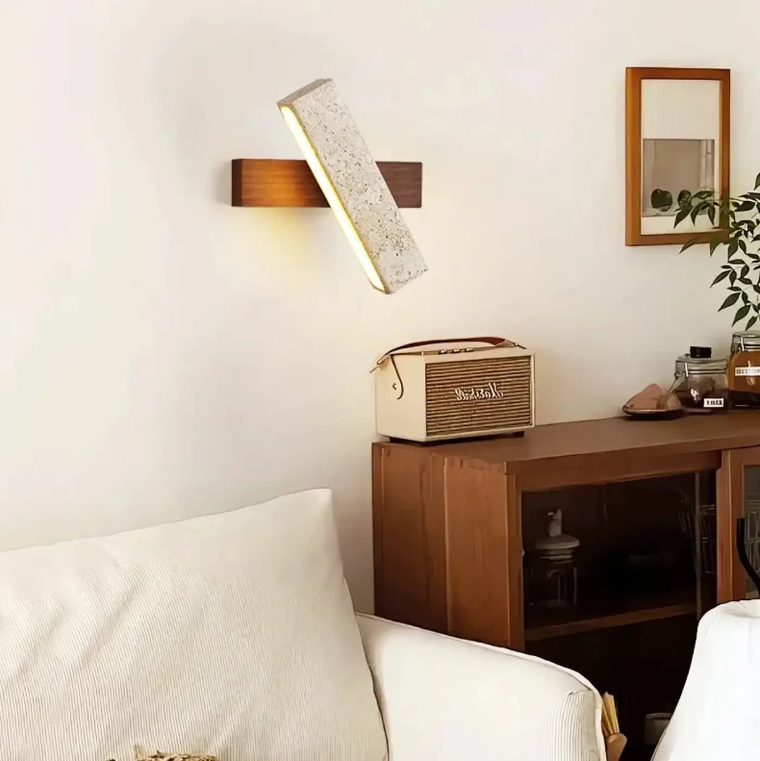 Applique murale led en pierre et bois style moderne beige