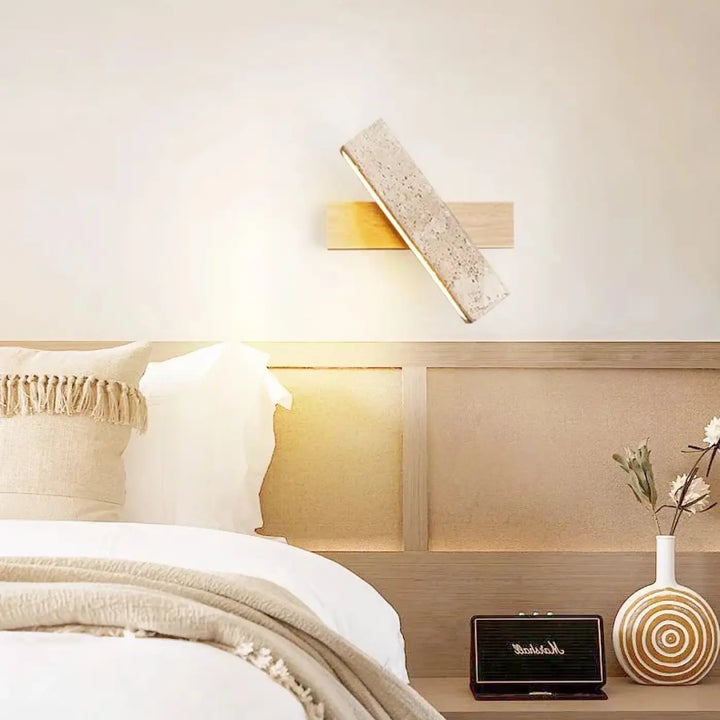 Applique murale led en pierre et bois style moderne beige