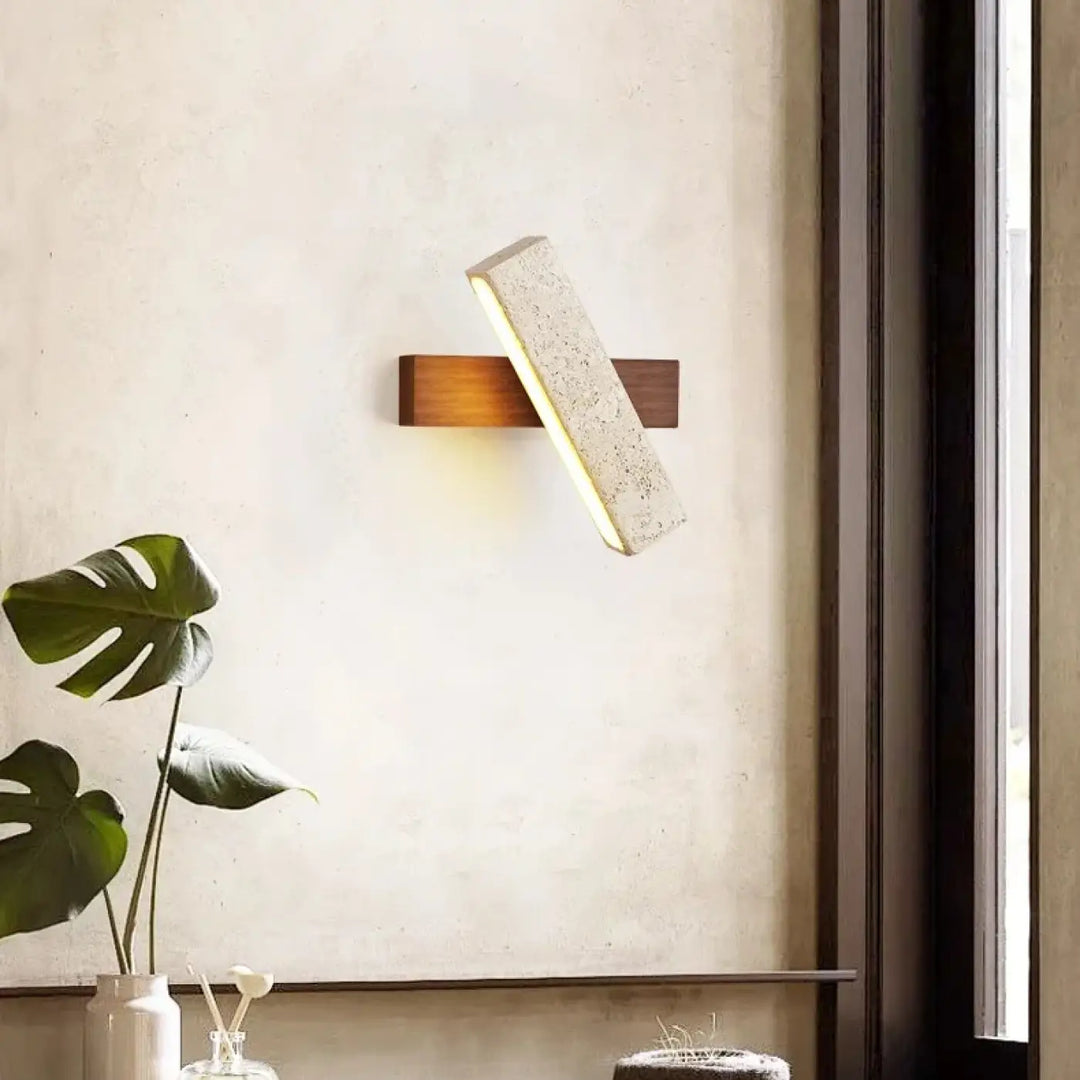 Applique murale led en pierre et bois style moderne beige