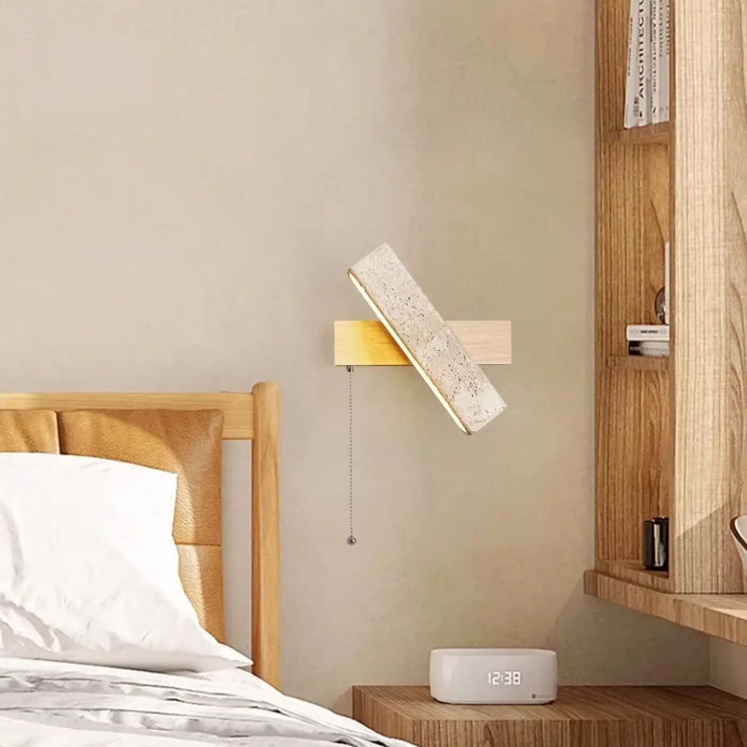 Applique murale led en pierre et bois style moderne beige