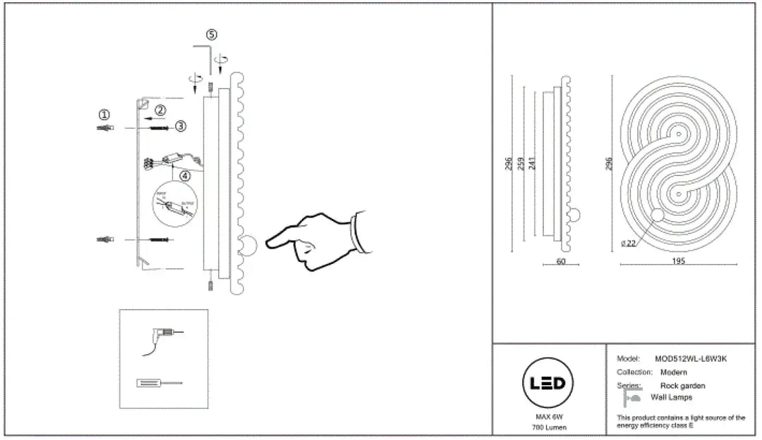 Applique murale rock garden en céramique avec éclairage led intégré et design moderne et courbé