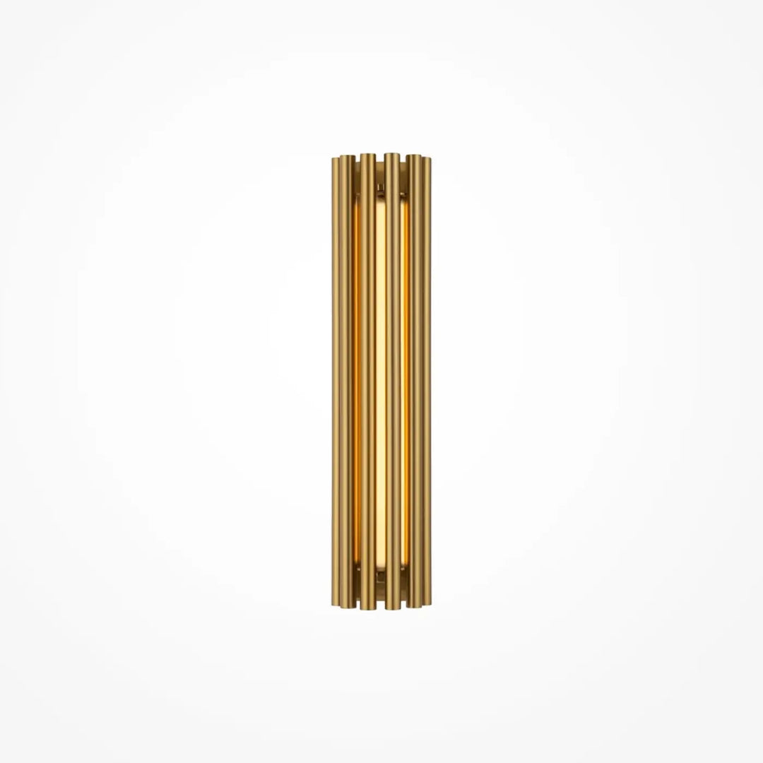Applique murale led sonata cylindre en métal doré avec barres cylindriques verticales et lumière chaude murale led