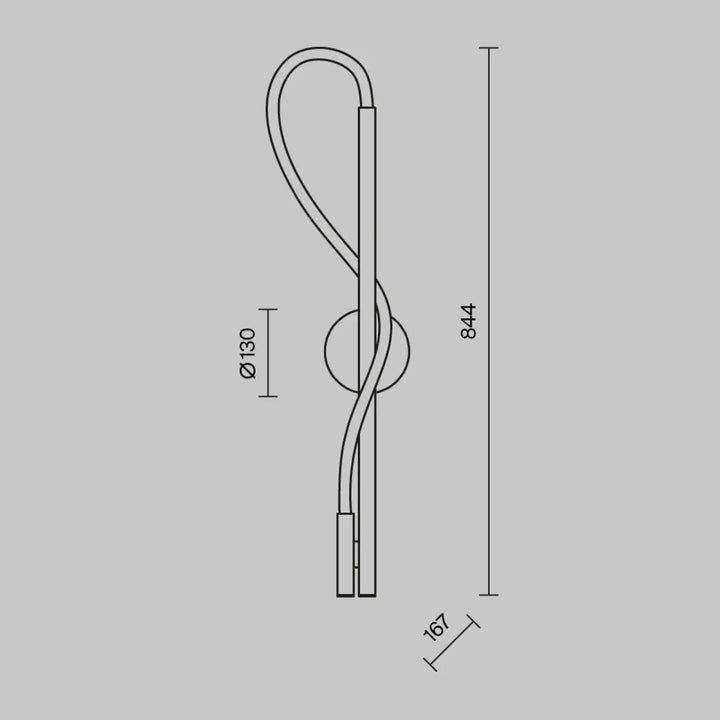 Applique murale led tau avec bras métallique courbé et base cylindrique minimaliste en finition métallique