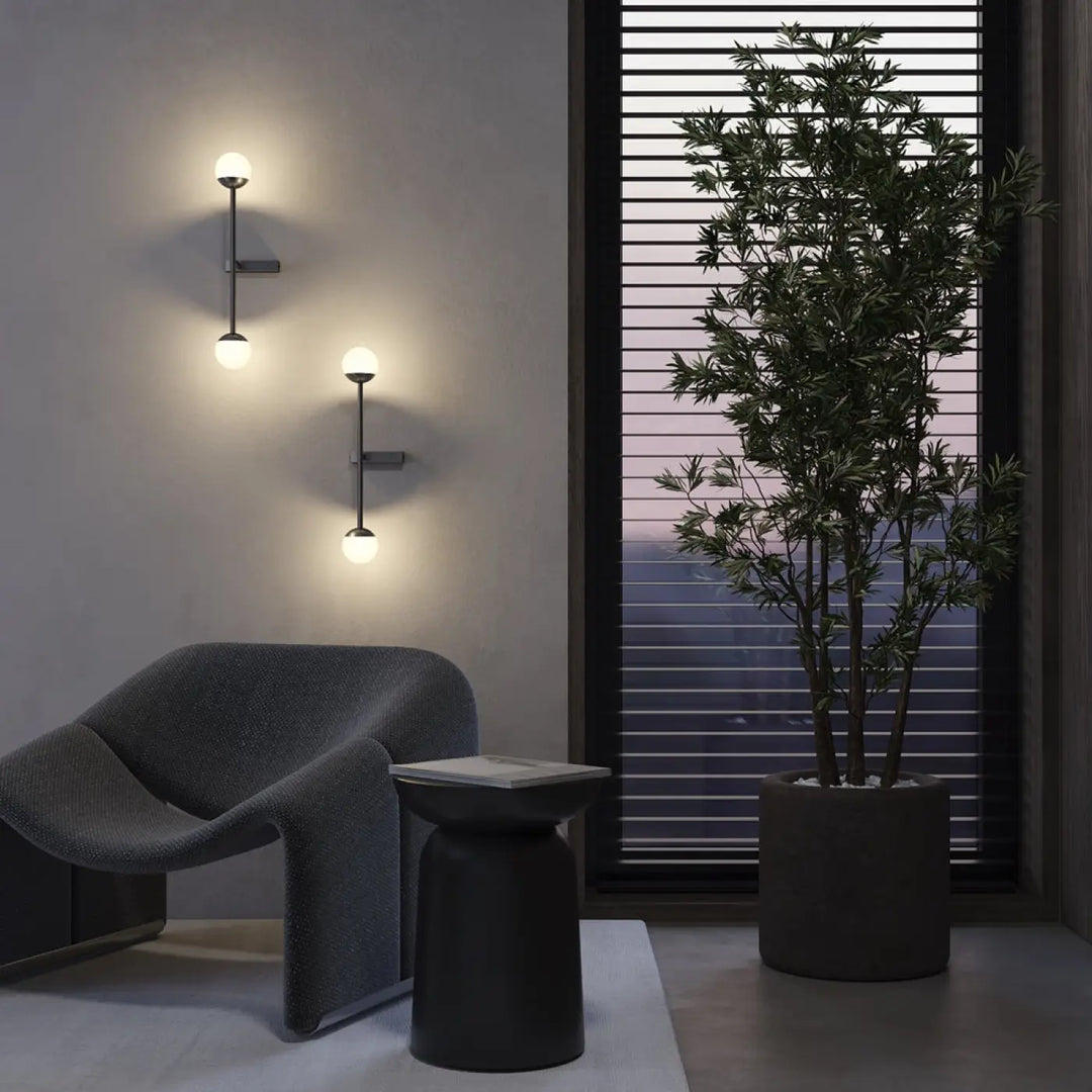Applique murale led touche cercle en métal noir avec globe en verre dépoli pour un cercle lumineux moderne