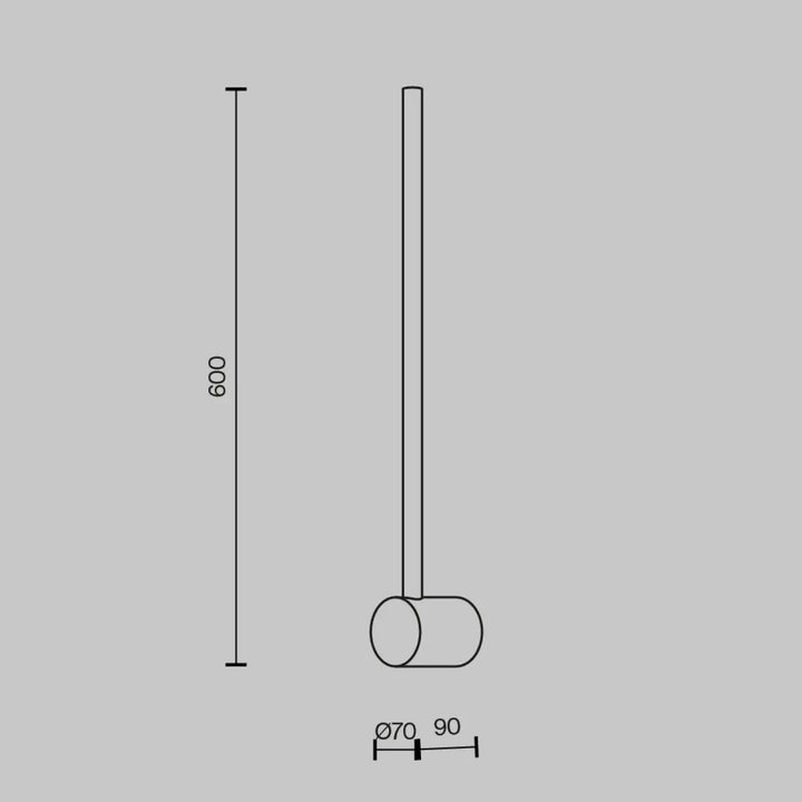 Minimalist dessin au trait d une applique murale light stick en acier doré de 600 mm avec base cylindrique et tige fine