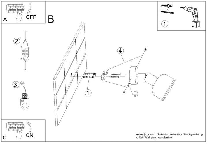 Applique murale elba avec abat-jour cloche orientable et bras réglable en diagramme technique pour liseuse murale