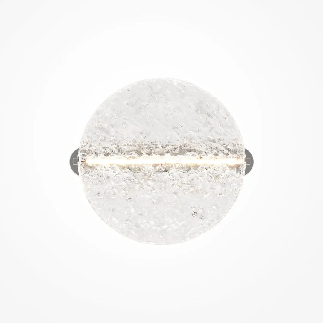 Applique murale mangata en verre martelé avec un disque circulaire texturé et une bande led horizontale
