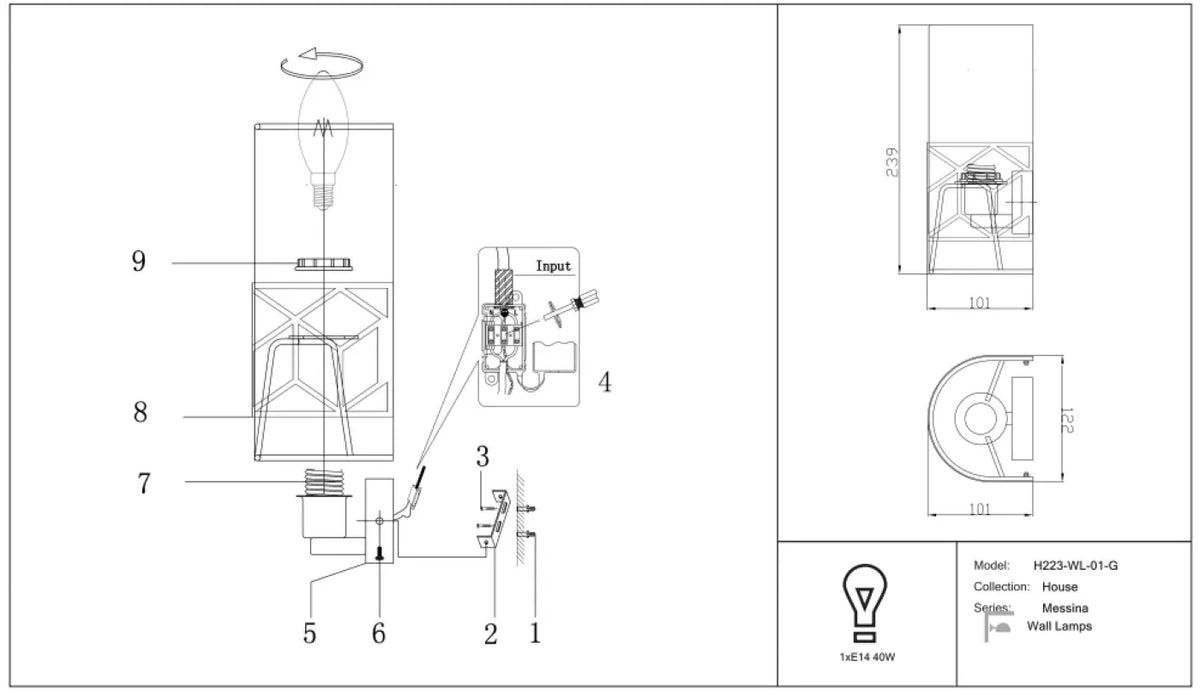 Schéma d'installation du luminaire