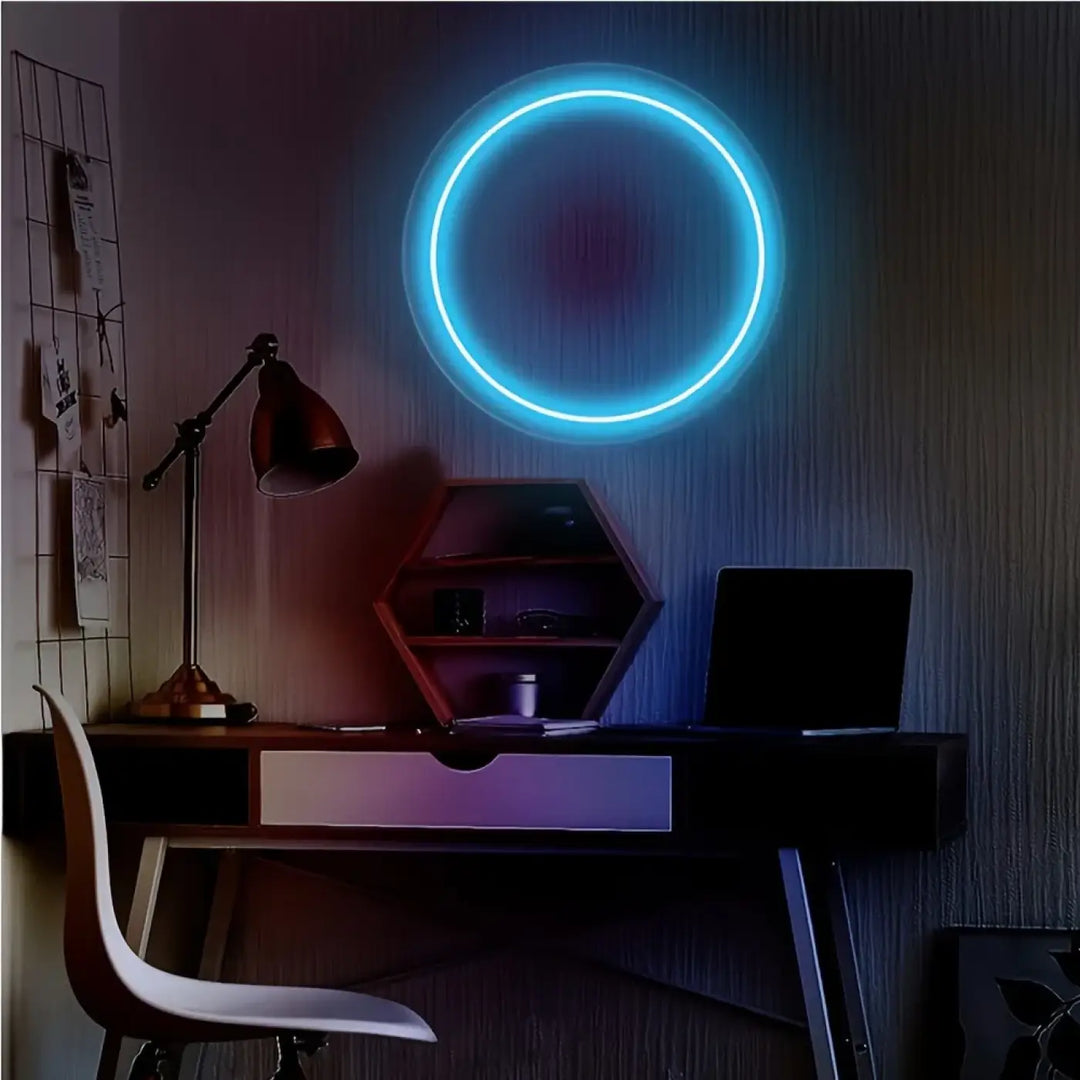 Applique murale korø avec anneau led bleu néon moderne pour un halo décoratif élégant et contemporain