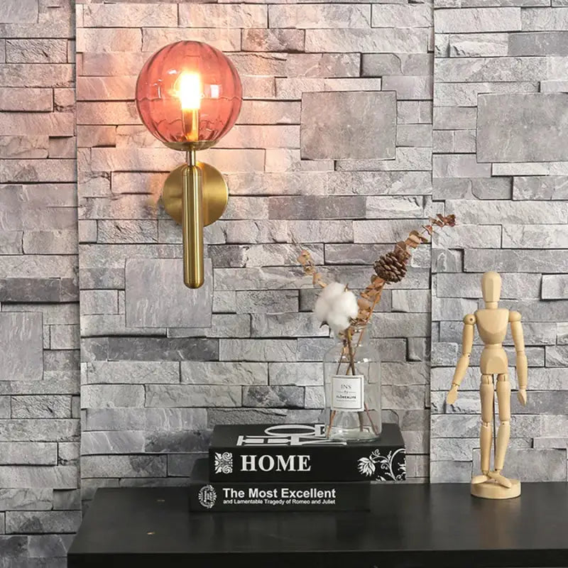 Applique Murale Moderne Boule Verre Fumé Et Métal Noir