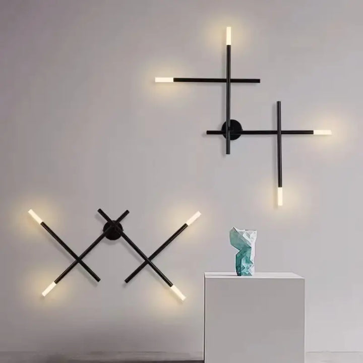 Applique murale moderne design géométrique LED croix noire

