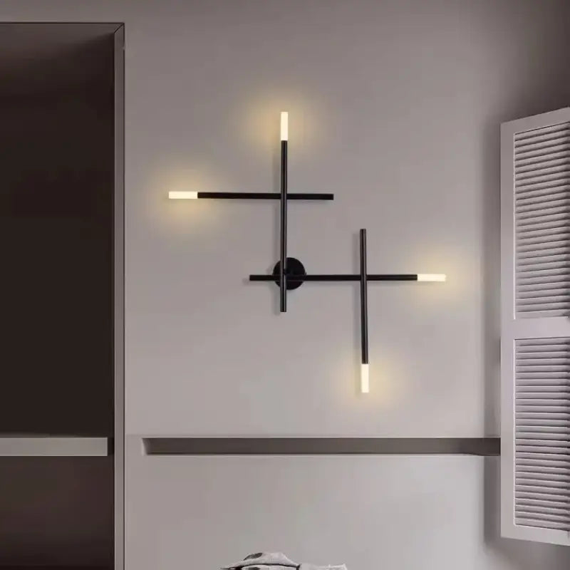 Applique murale moderne design géométrique LED croix noire

