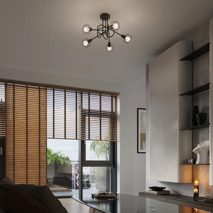 Applique murale beluci 1 noir en fer forgé avec cinq bras et globes en verre dépoli style loft collection beluci