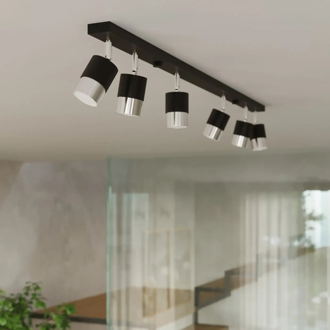 Applique murale plafonnier moderne nero noir chrome avec cinq spots orientables collection nero nombreuses façons de personnaliser