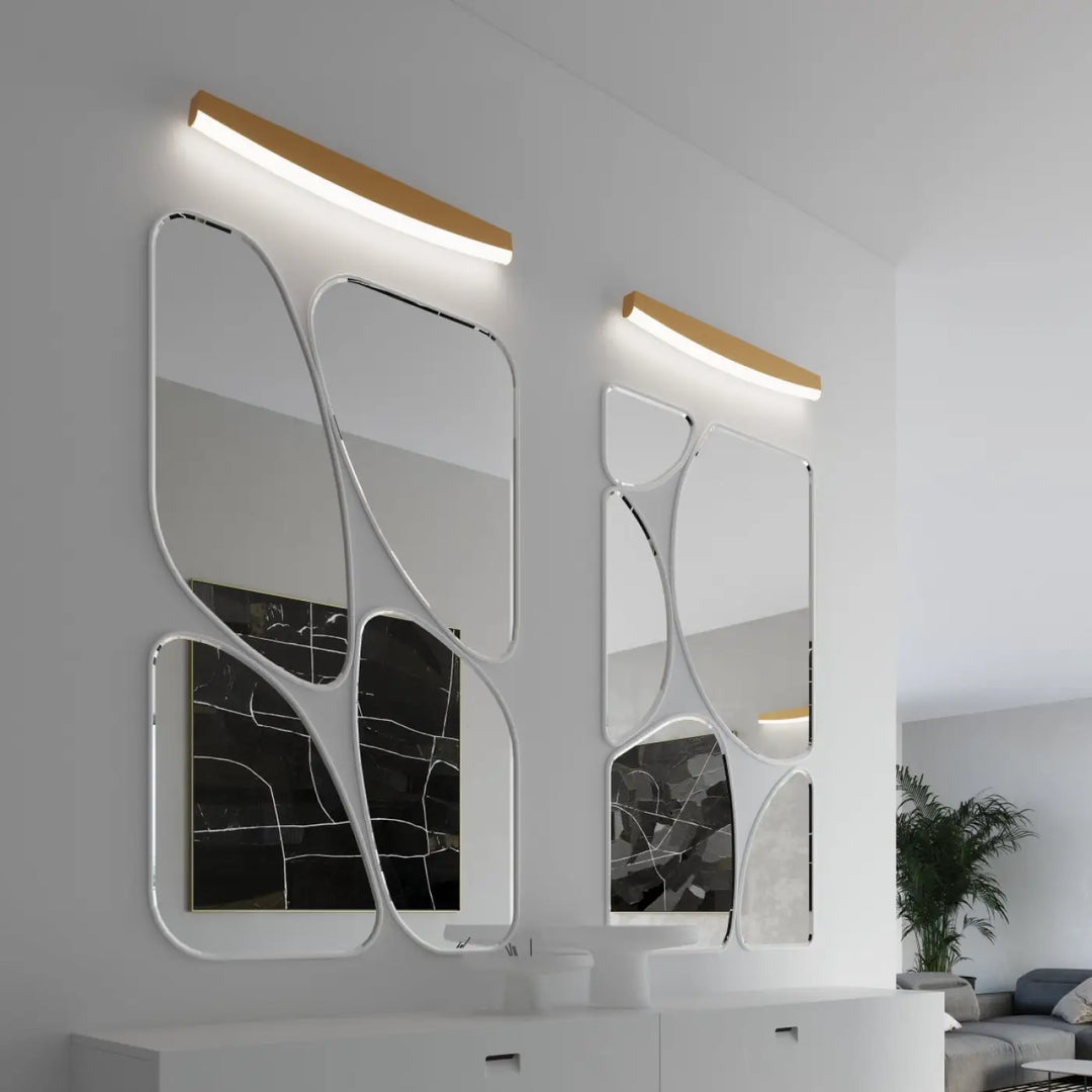 Applique murale jorun 4000k avec cadre blanc abstrait et luminaire à led en bois intégré en trois couleurs