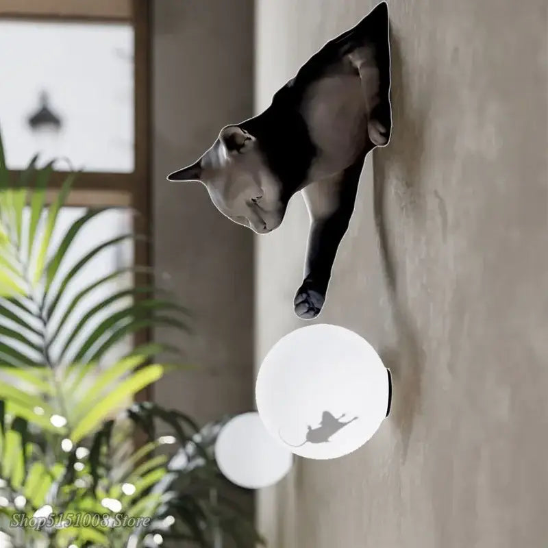 Applique Murale Originale Chat Avec Boule Lumineuse Élégant