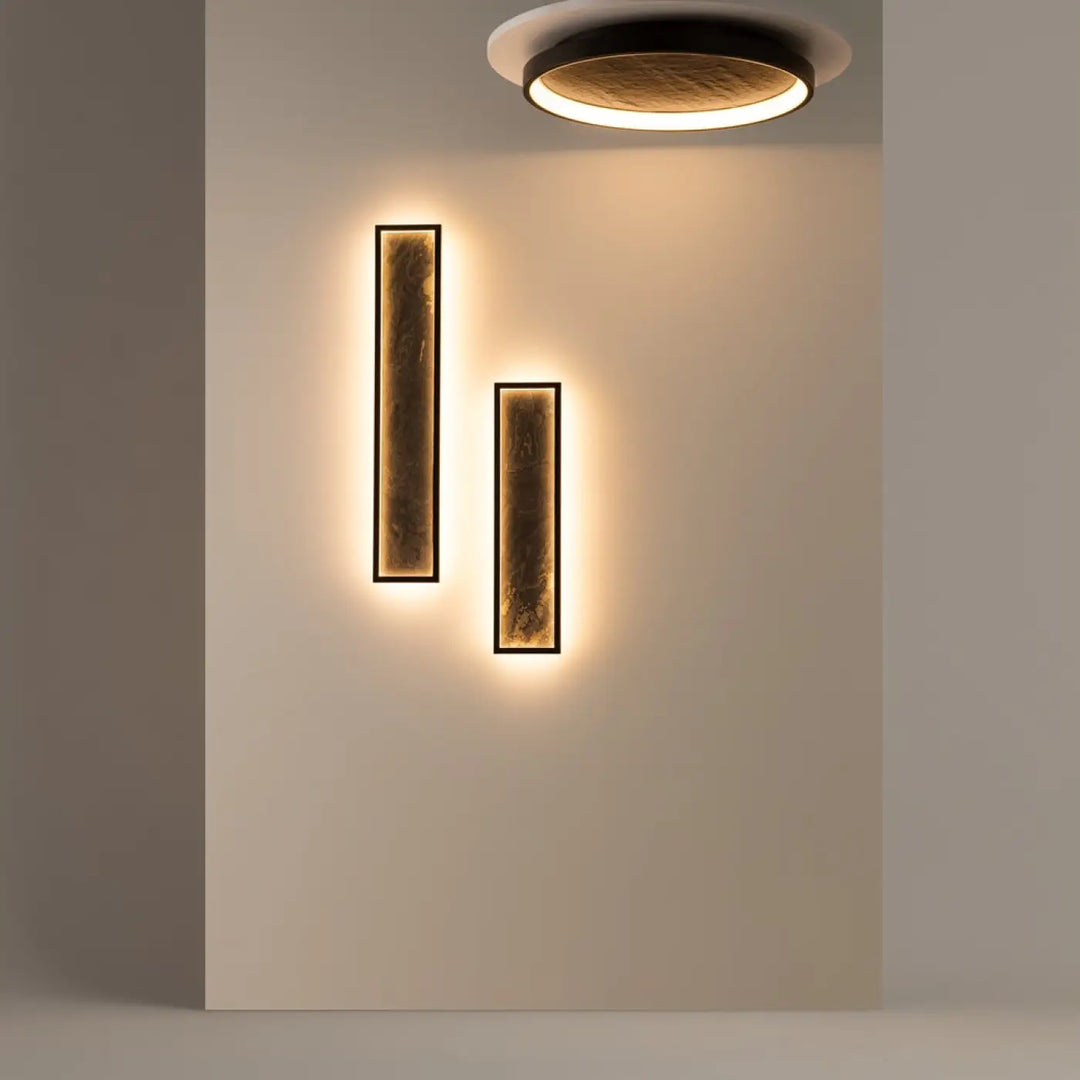 Applique murale orign effet pierre avec cadre bronze foncé et lumière chaude moderne et rectangulaire