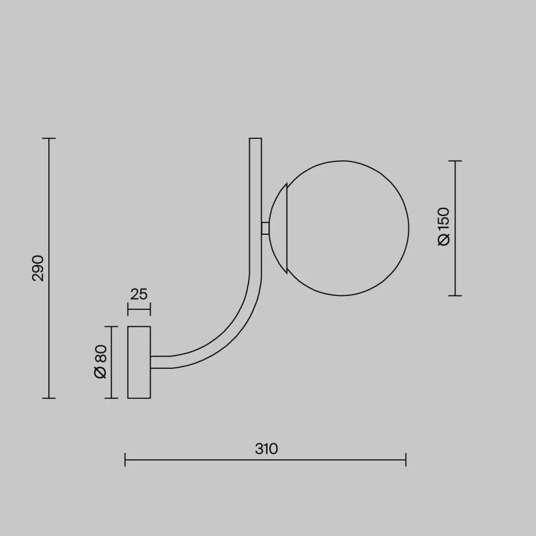 Applique murale rendez vous avec bras doré incurvé et globe en verre sphérique moderne et minimaliste