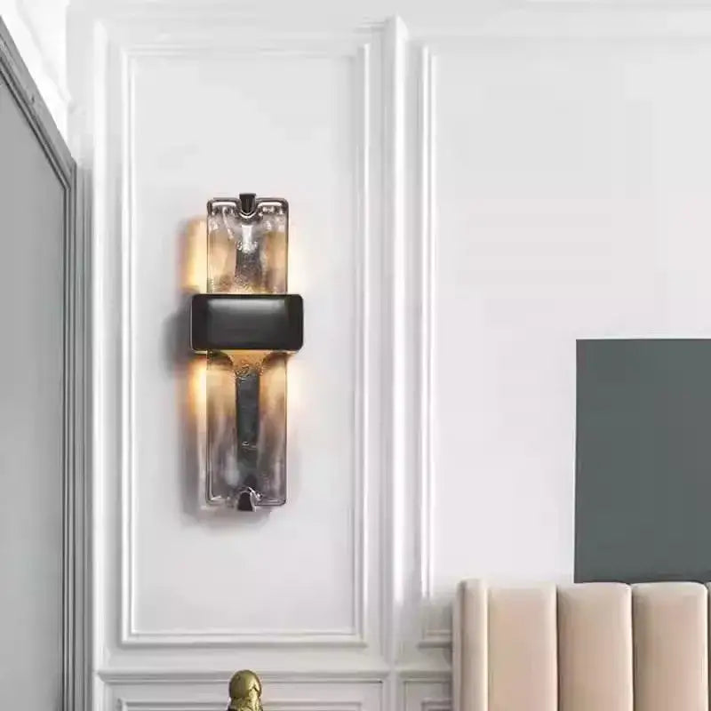 Applique Murale Rétro Américaine En Métal Noir Et Verre