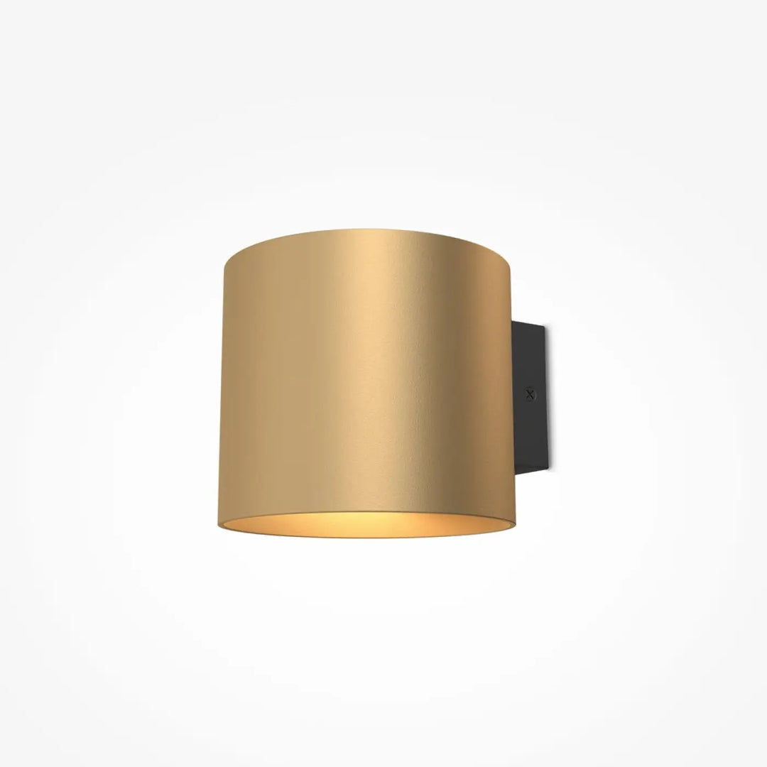 Applique murale rond cylindrique en verre avec finition or et support noir pour une lumière douce élégante