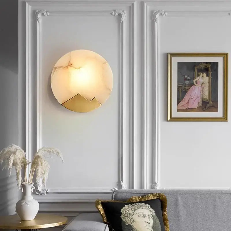 Applique Murale Ronde À L’Effet Marbre Avec Support Doré Élégante