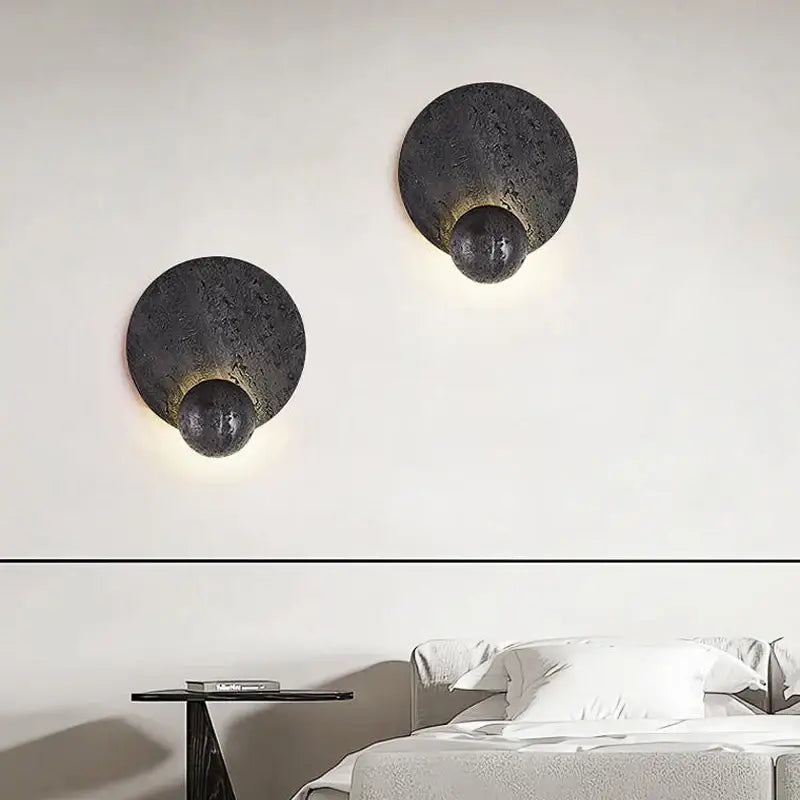 Applique Murale Ronde Noire En Pierre Volcanique Design

