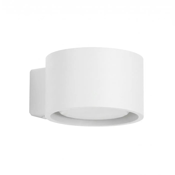 Applique murale ronde blanc vue de trois quarts sur fond blanc
