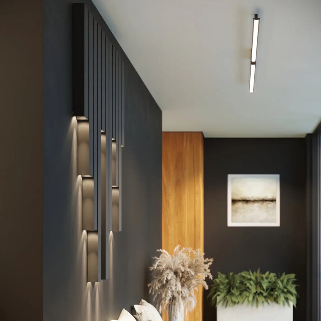 Applique murale noire verticale moderne avec éclairage led intégré rouge ocre de la collection freya cinq coloris