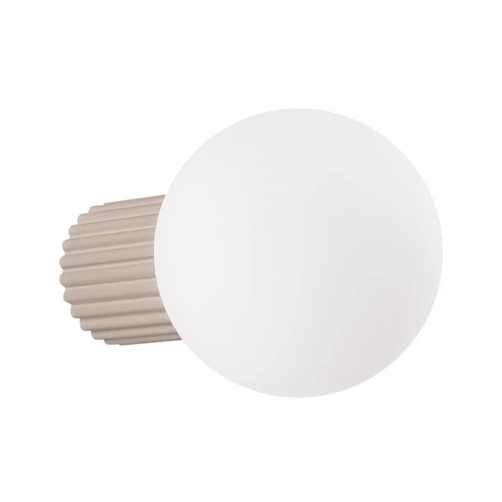 Applique murale lampe halo taupe avec bouton sphérique mat blanc et base cylindrique beige pour bureau décorative forme unique