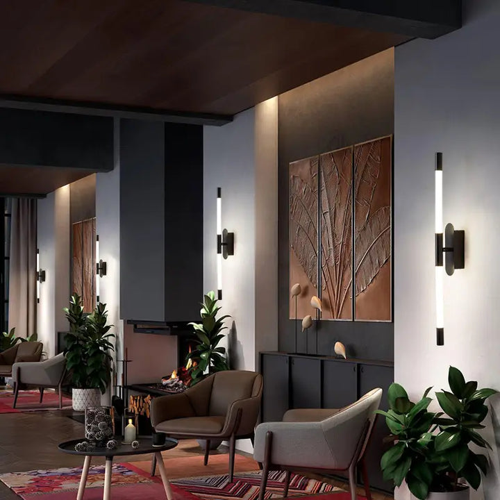 Applique Murale Tube Noir en Aluminium et Acrylique Or