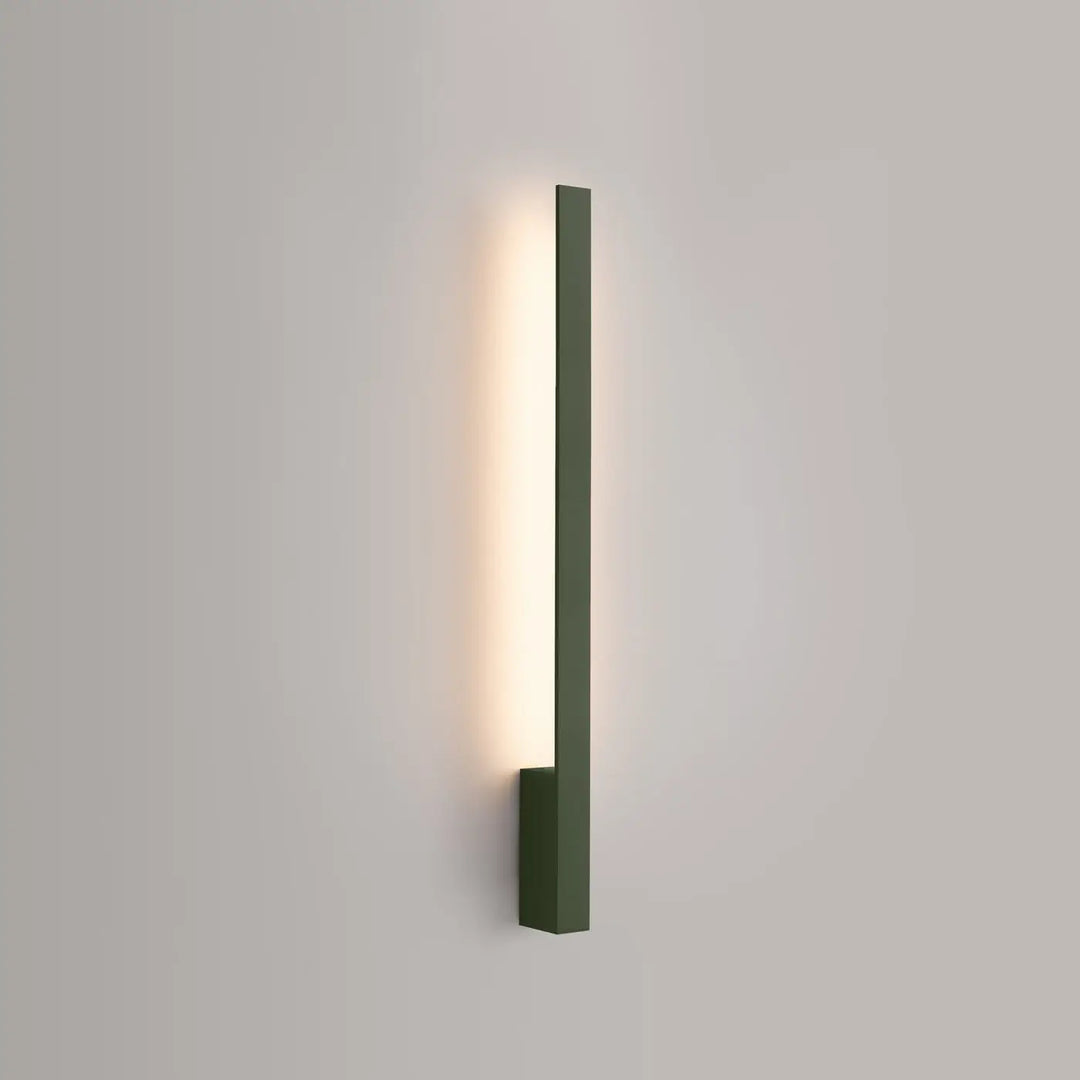 Applique murale lahti 70 led vert olive au design minimaliste rectangulaire avec éclairage ambiant chaleureux ocre rouge