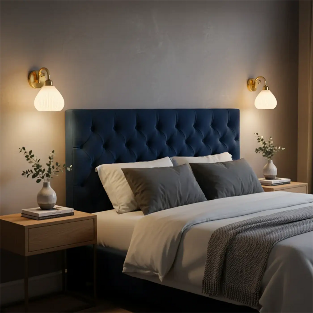 Applique murale jade en velours bleu profond avec design classique et élégant pour décoration murale vintage