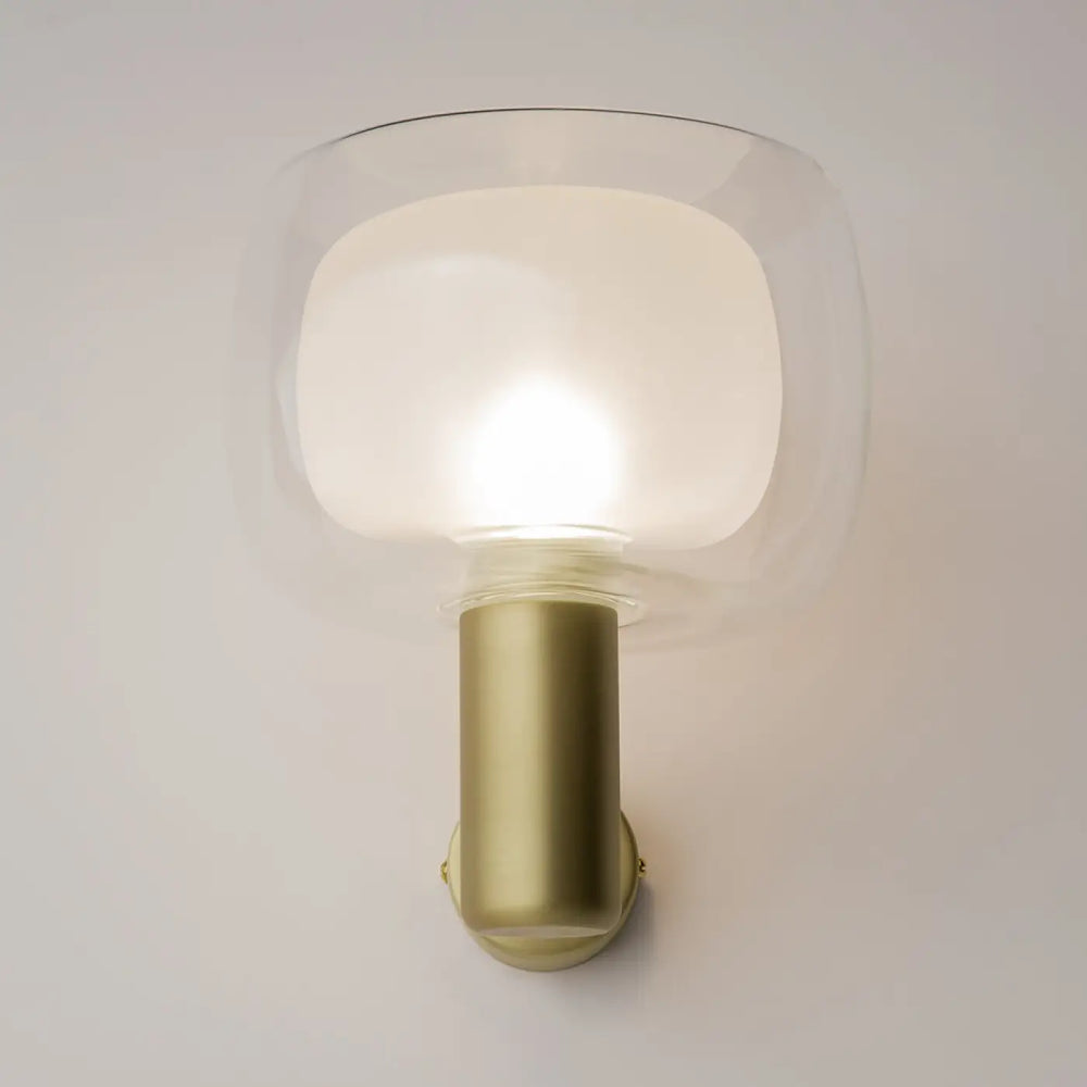 Applique murale vision double globe avec monture dorée et globe en verre clair arrondi moderne