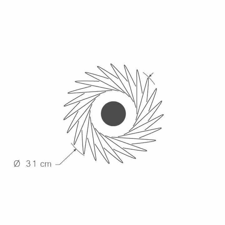 Dessin en spirale noir et blanc circulaire sur l’applique murale pianumayö en bois fsc piatoni