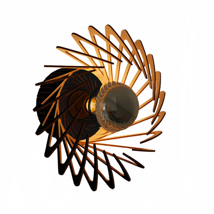 L’applique murale pianumayö golden spiral avec accents noirs et globe en verre central en bois fsc