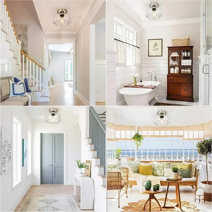 Applique plafonnier design doré avec abat-jour en verre