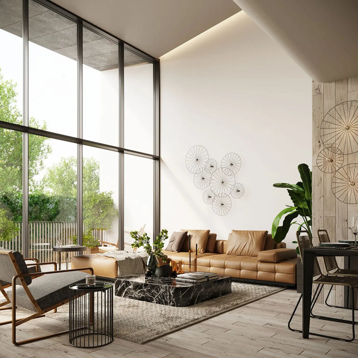 Sectionnel en cuir tan avec coussins capitonnés design unique stimulera collection sirkel plafonnier sirkel noir