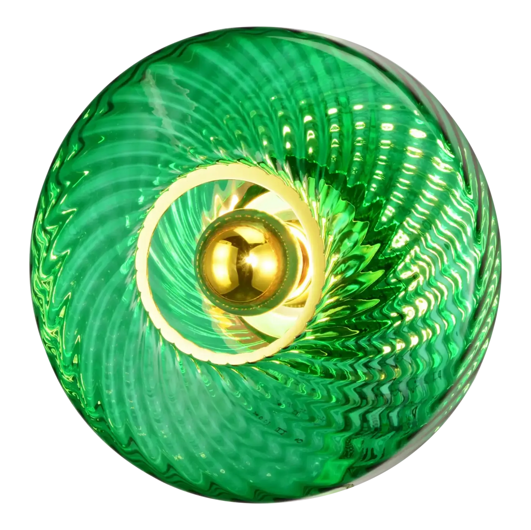 Applique murale roxanne en verre vert émeraude vibrant avec motifs tourbillonnants et centre doré poli style art